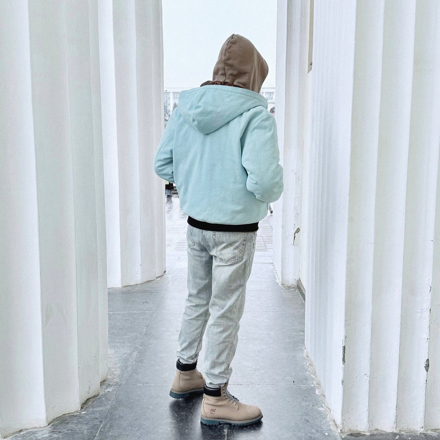 Suture Studios 16oz. Canvas Hooded Work Jacket Light Blue Leopard