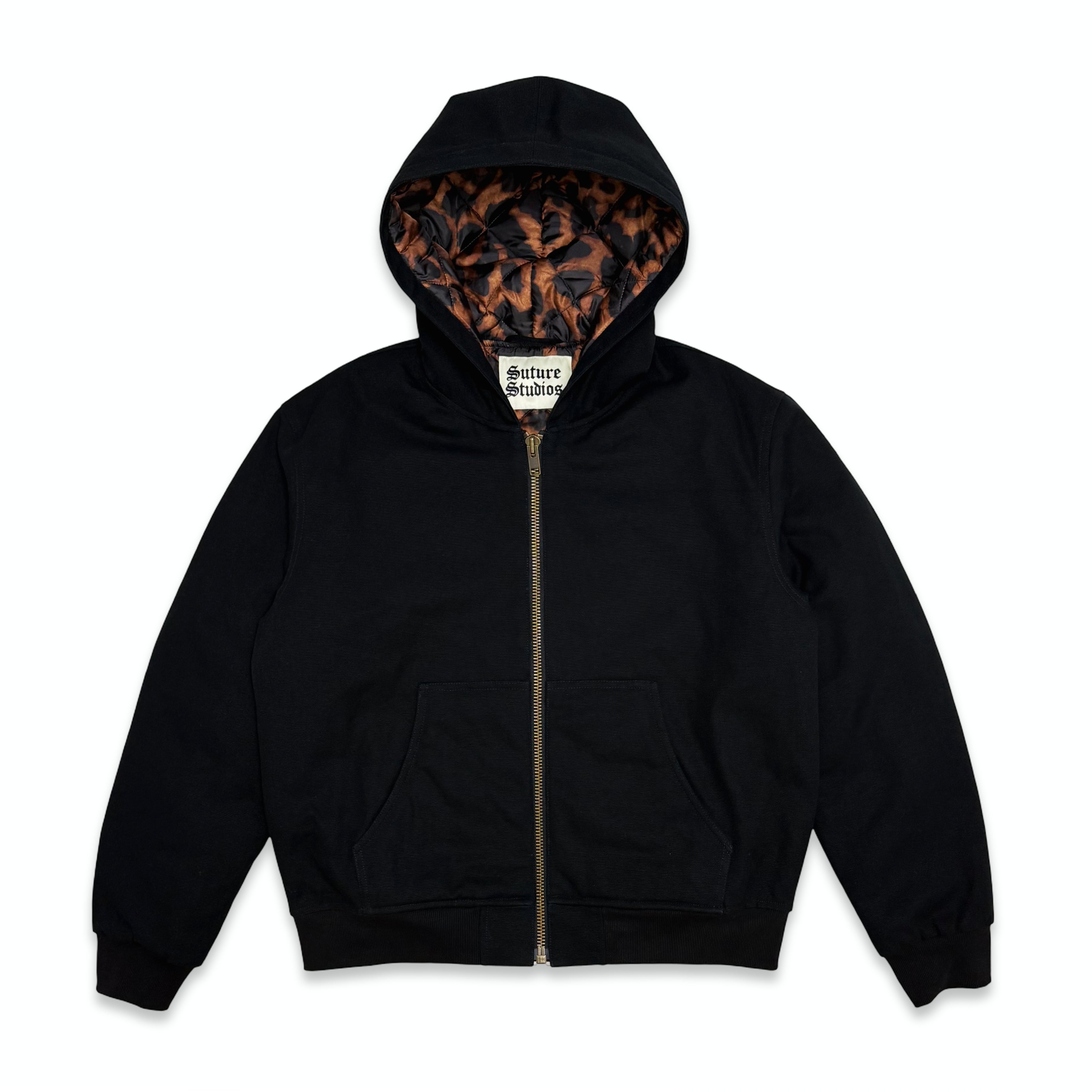 Canvas Hooded Work Jacket Black / Leopard