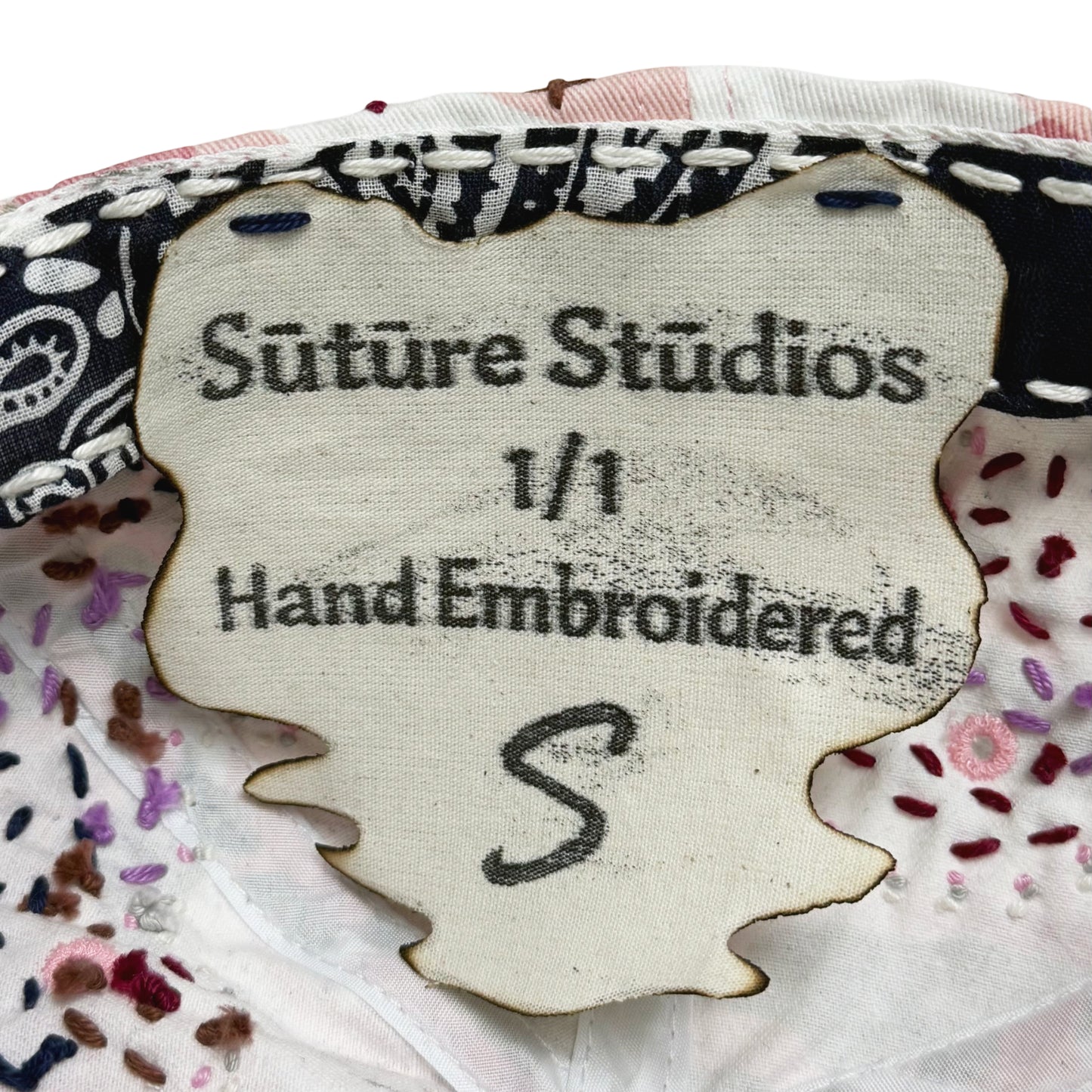 Suture Hand Embroidered Jujizashi Sashiko 6-Panel Paisley Camouflage Hat Pink