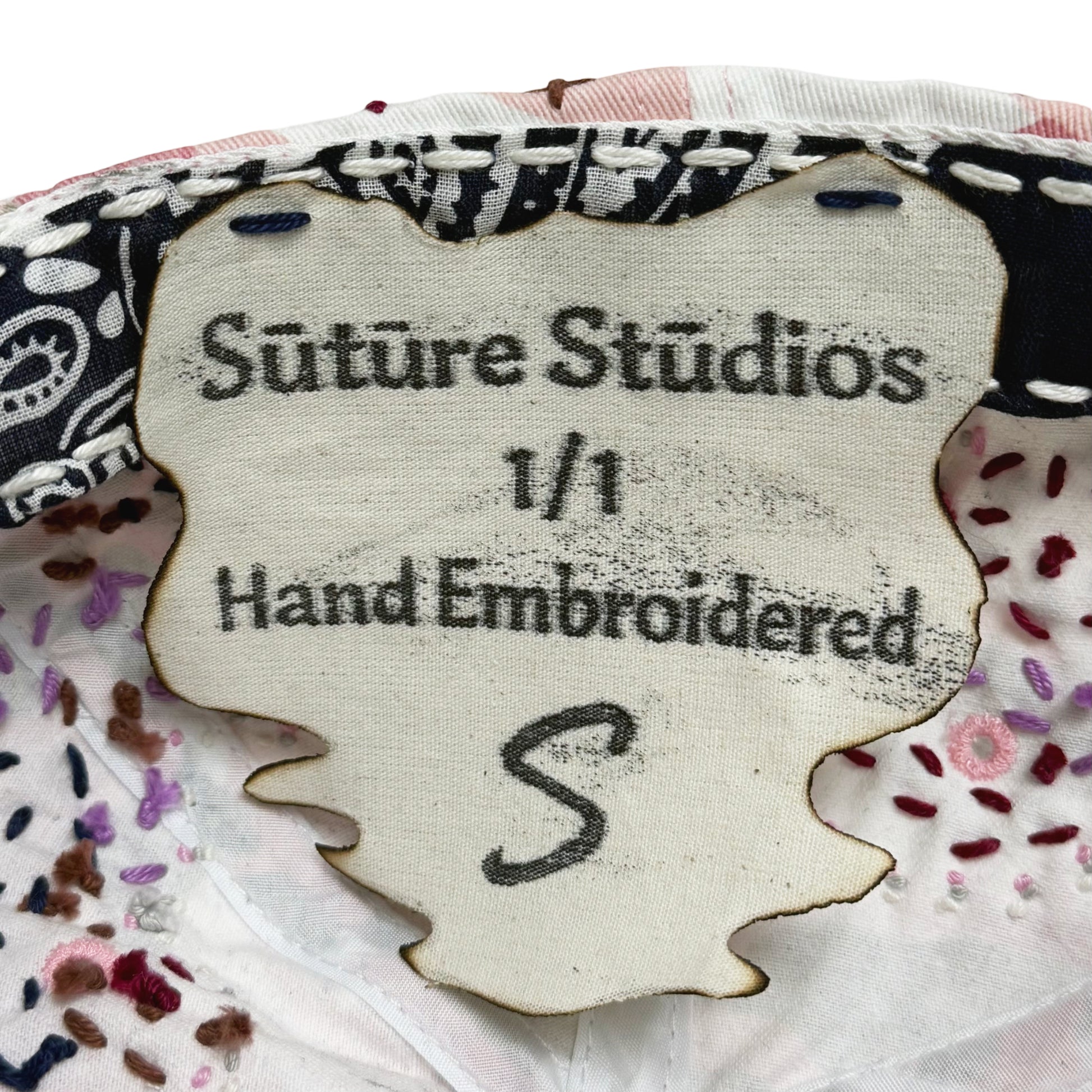 Suture Hand Embroidered Jujizashi Sashiko 6-Panel Paisley Camouflage Hat Pink