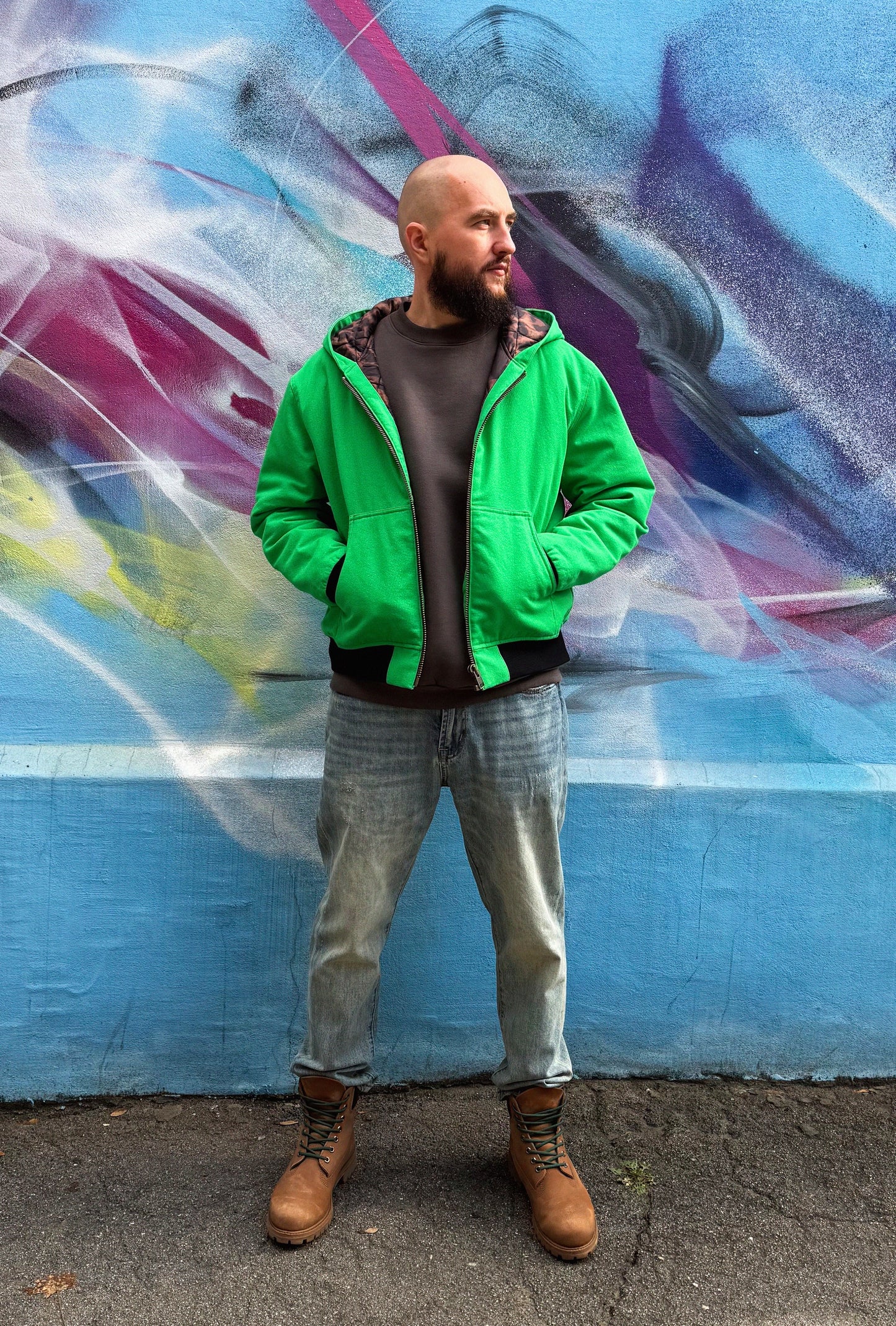 Canvas Hooded Work Jacket Green / Leopard