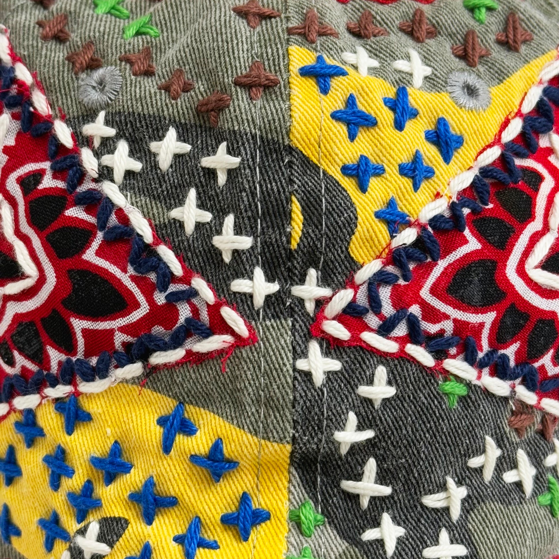 Suture Studios Hand Embroidered Jujizash Sashiko 6-Panel Paisley Camouflage Hat Yellow