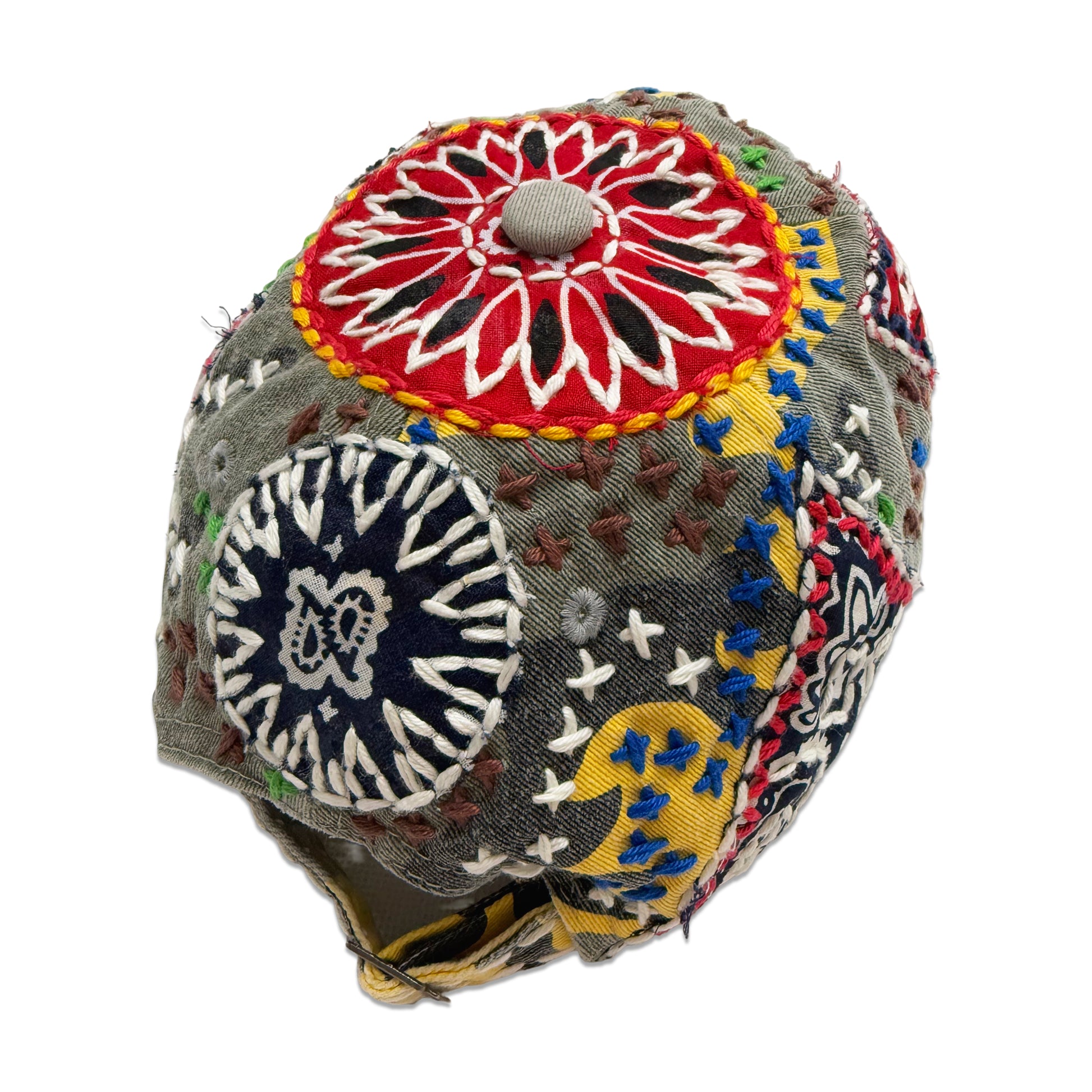 Suture Studios Hand Embroidered Jujizash Sashiko 6-Panel Paisley Camouflage Hat Yellow