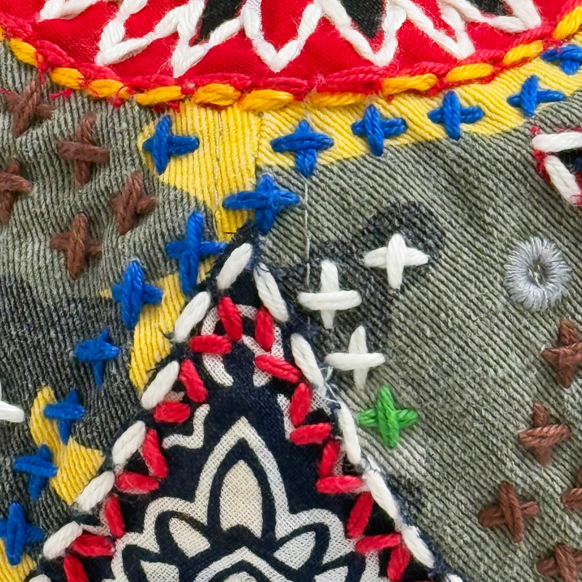 Suture Studios Hand Embroidered Jujizash Sashiko 6-Panel Paisley Camouflage Hat Yellow