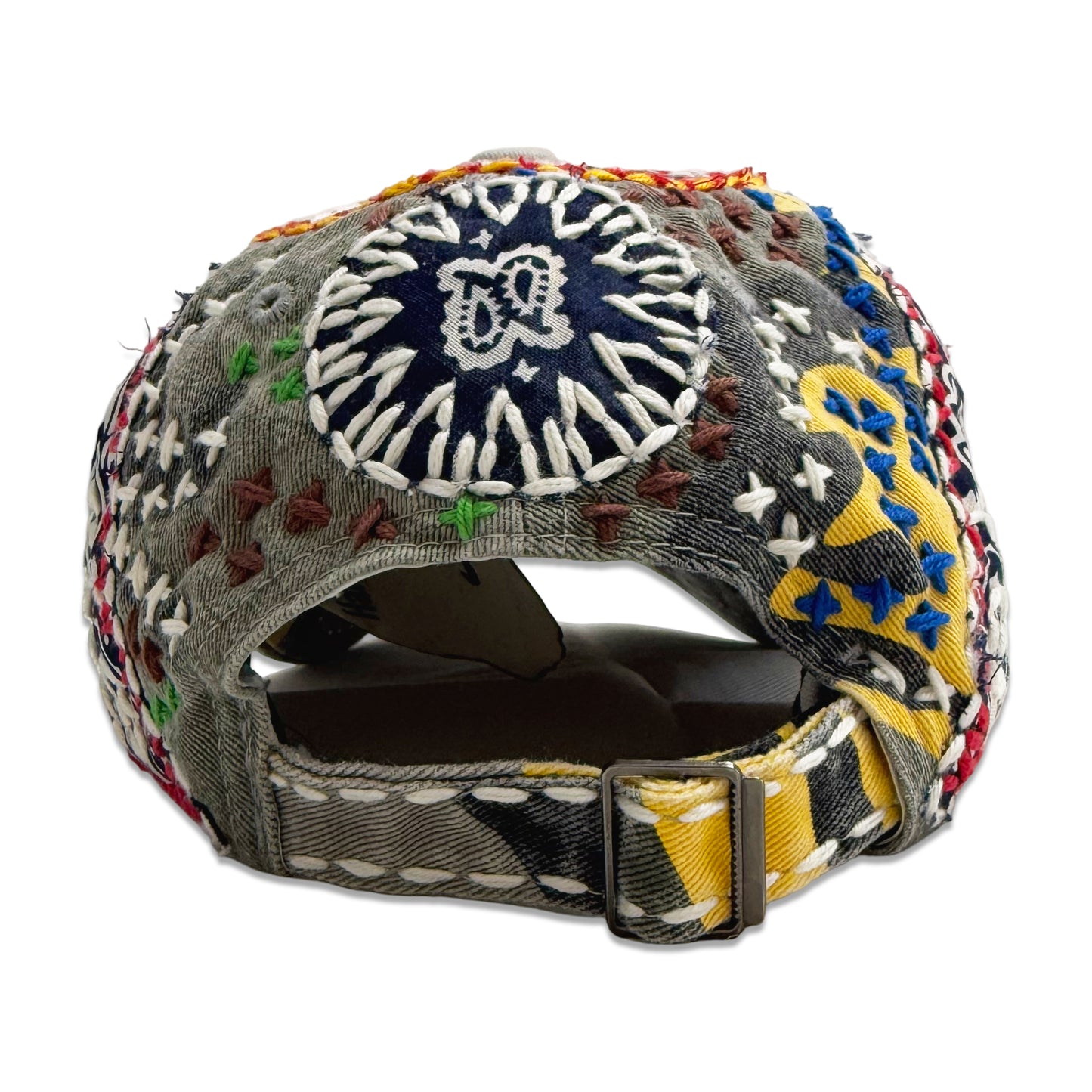 Suture Studios Hand Embroidered Jujizash Sashiko 6-Panel Paisley Camouflage Hat Yellow