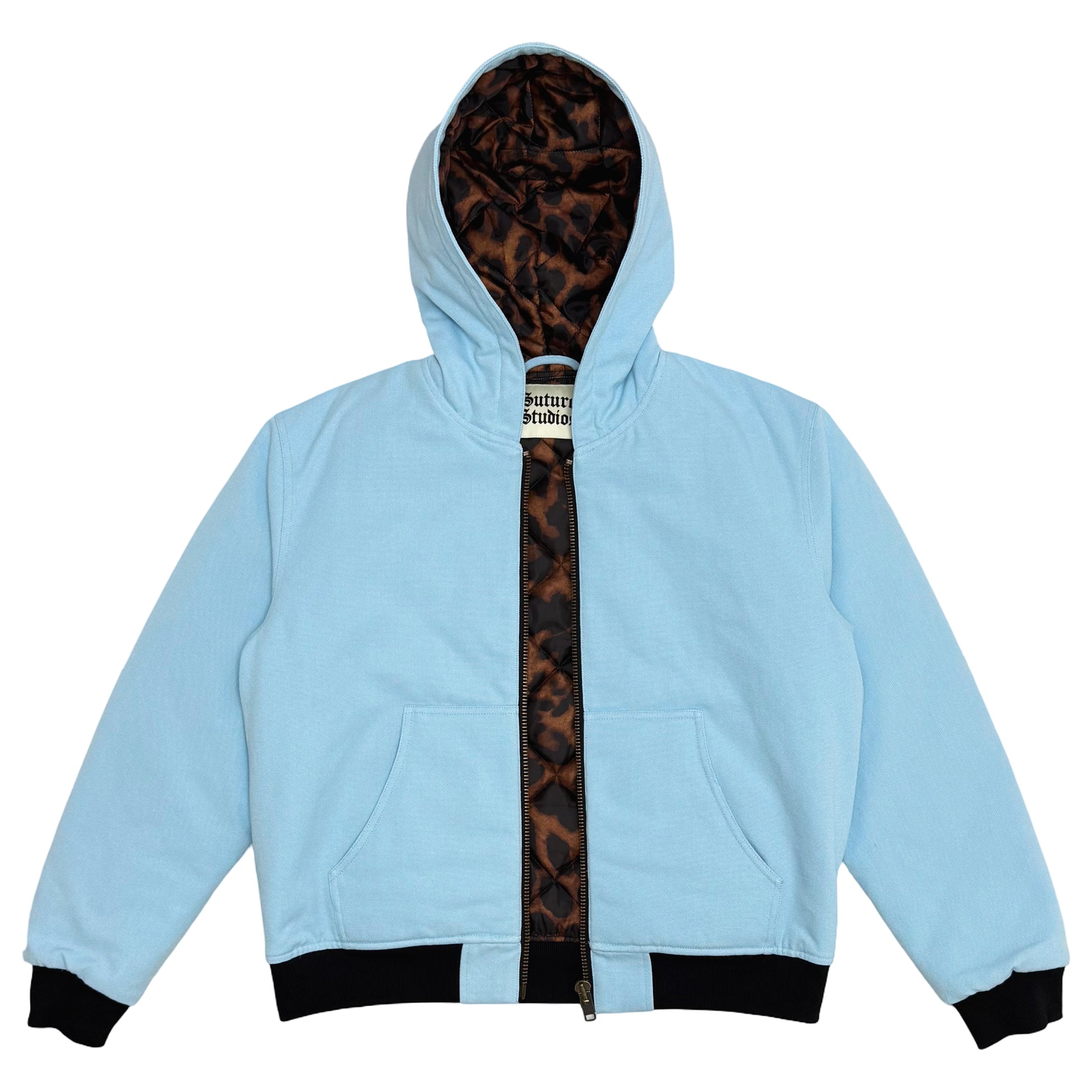 Suture Studios 16oz. Canvas Hooded Work Jacket Light Blue Leopard