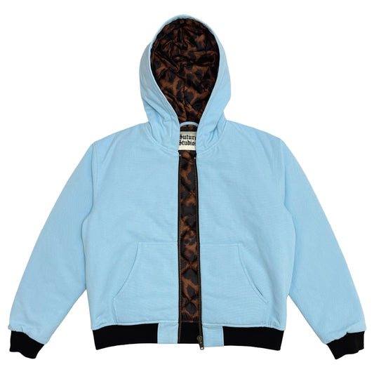Suture Studios 16oz. Canvas Hooded Work Jacket Light Blue Leopard
