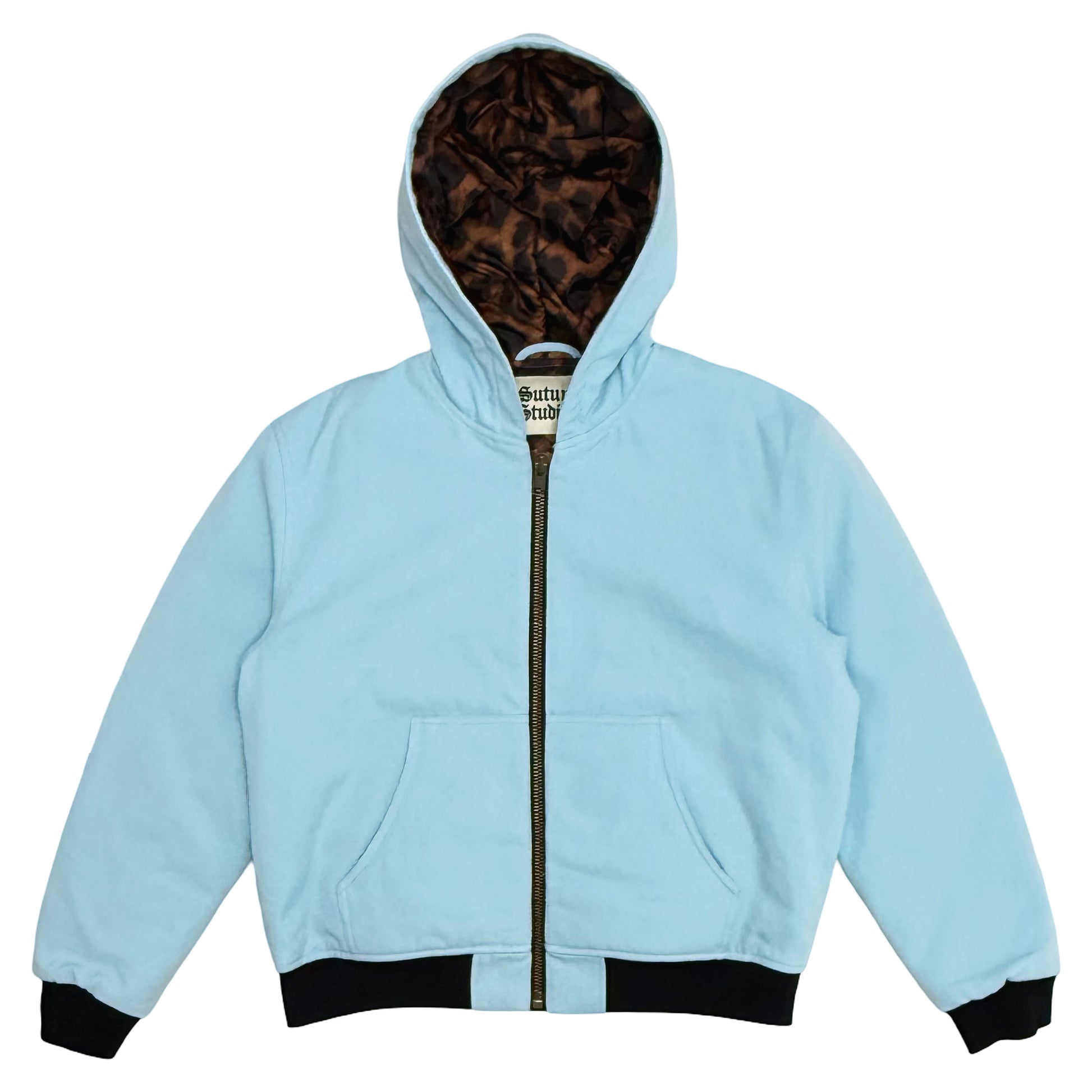 Suture Studios 16oz. Canvas Hooded Work Jacket Light Blue Leopard
