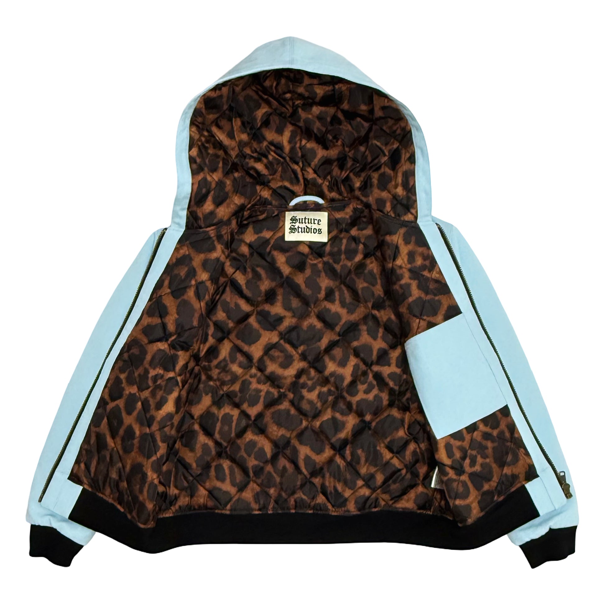 Suture Studios 16oz. Canvas Hooded Work Jacket Light Blue Leopard