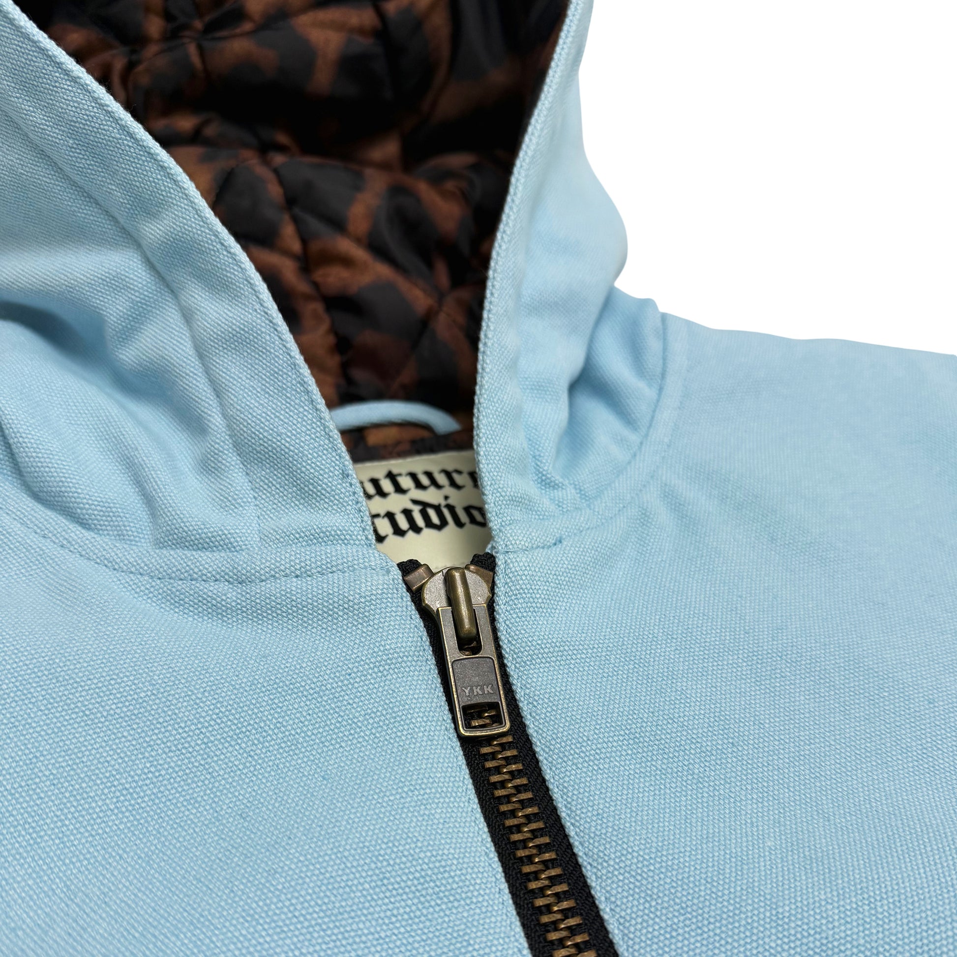 Suture Studios 16oz. Canvas Hooded Work Jacket Light Blue Leopard