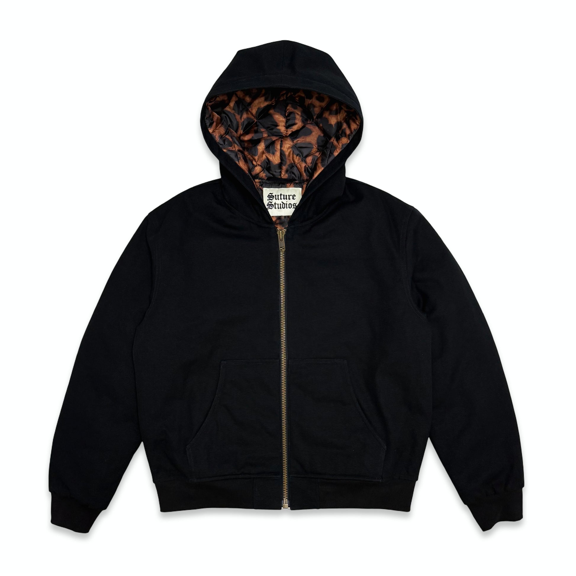 Suture Studios 16oz Canvas Hooded Work Jacket Black Leopard