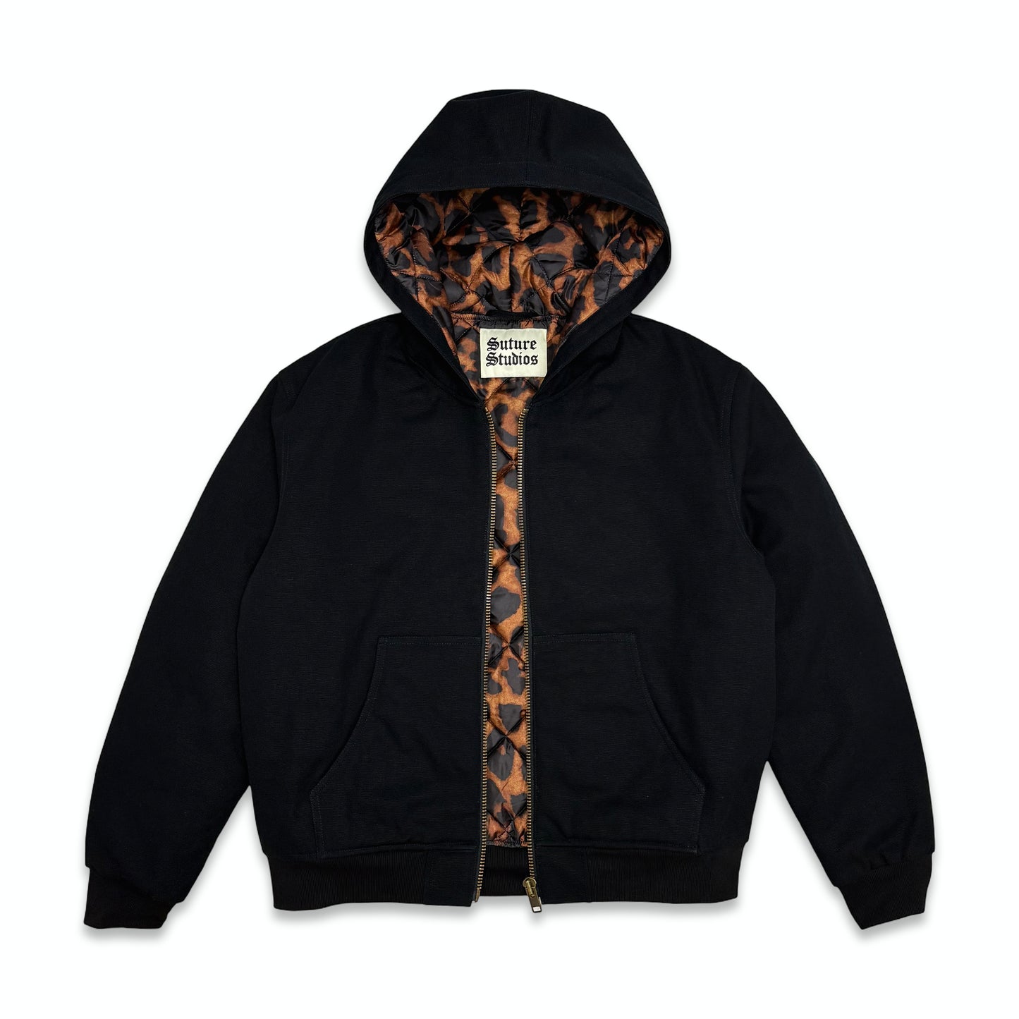 Suture Studios 16oz Canvas Hooded Work Jacket Black Leopard