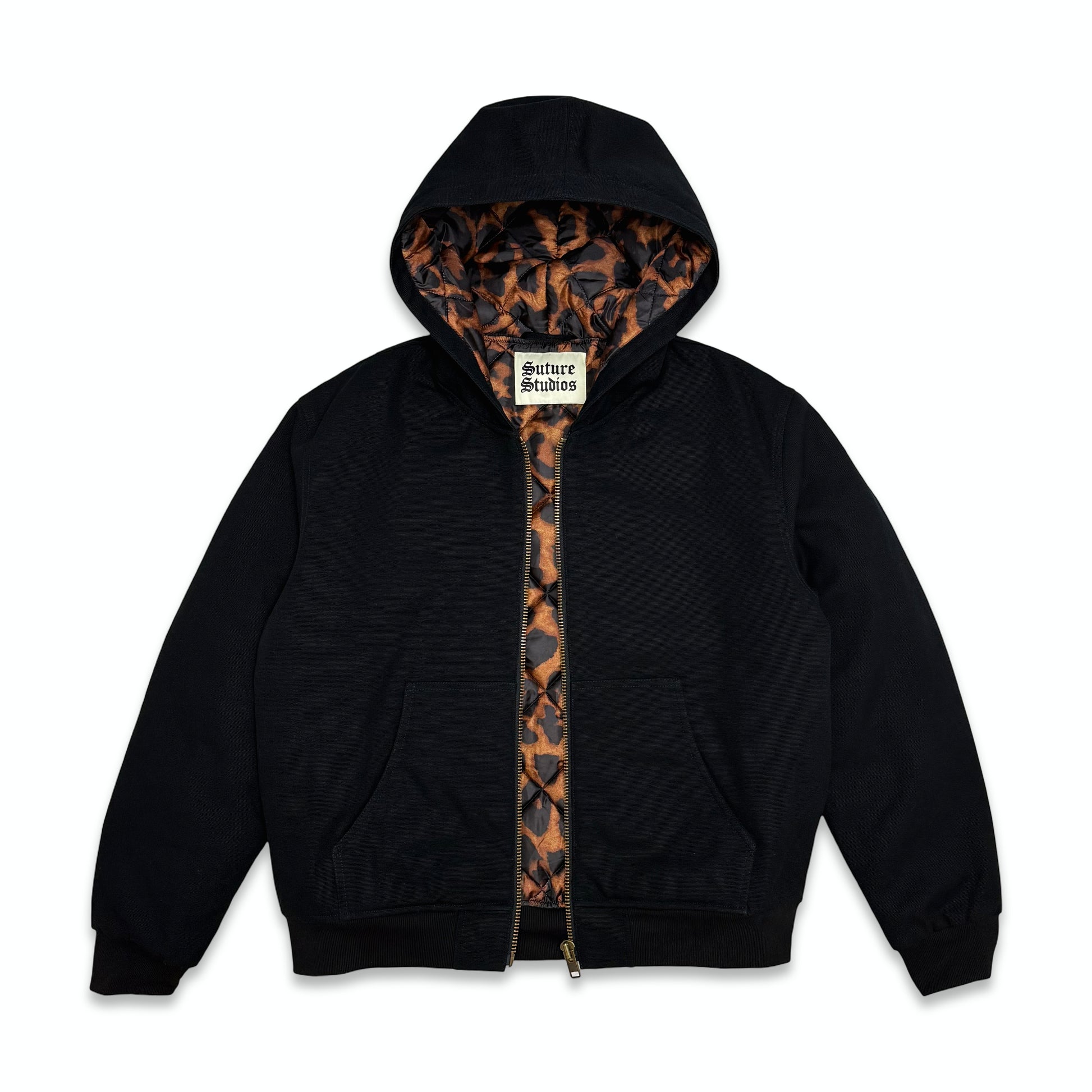 Suture Studios 16oz Canvas Hooded Work Jacket Black Leopard