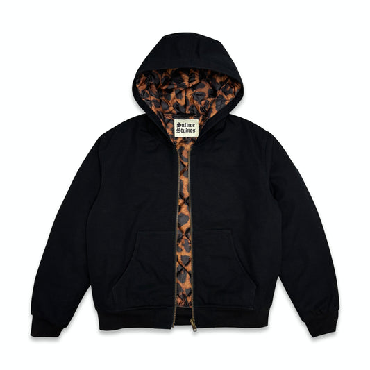 Suture Studios 16oz Canvas Hooded Work Jacket Black Leopard
