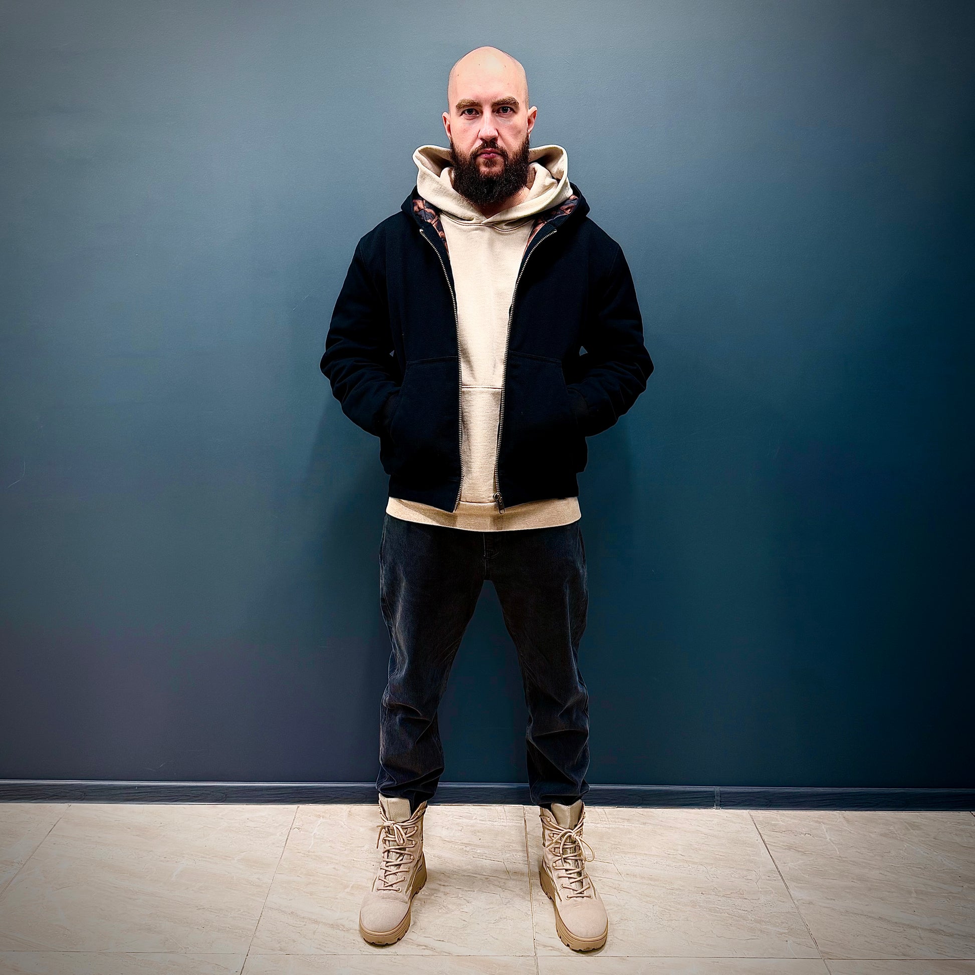 Suture Studios 16oz Canvas Hooded Work Jacket Black Leopard