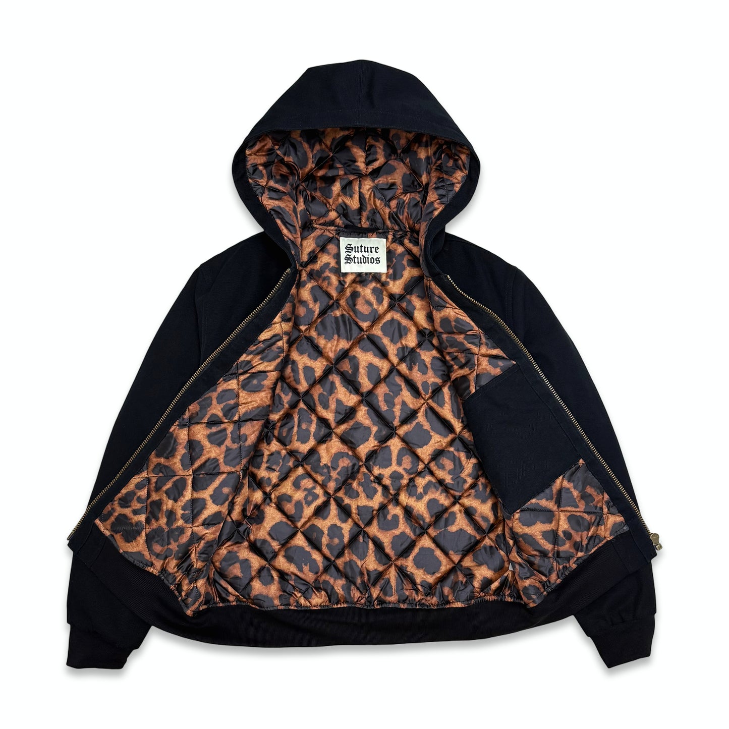 Suture Studios 16oz Canvas Hooded Work Jacket Black Leopard