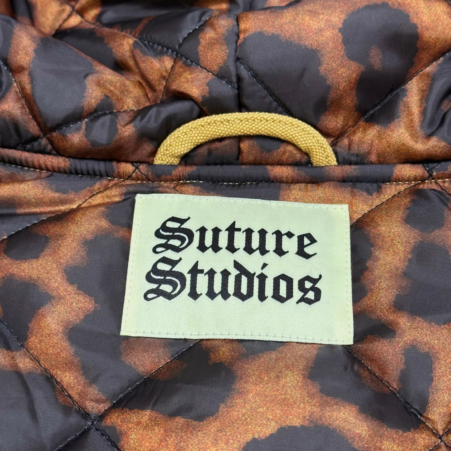 Suture Studios 16oz Duck Canvas Insulated Hooded Work Jacket Leopard Lined British Tan Color
