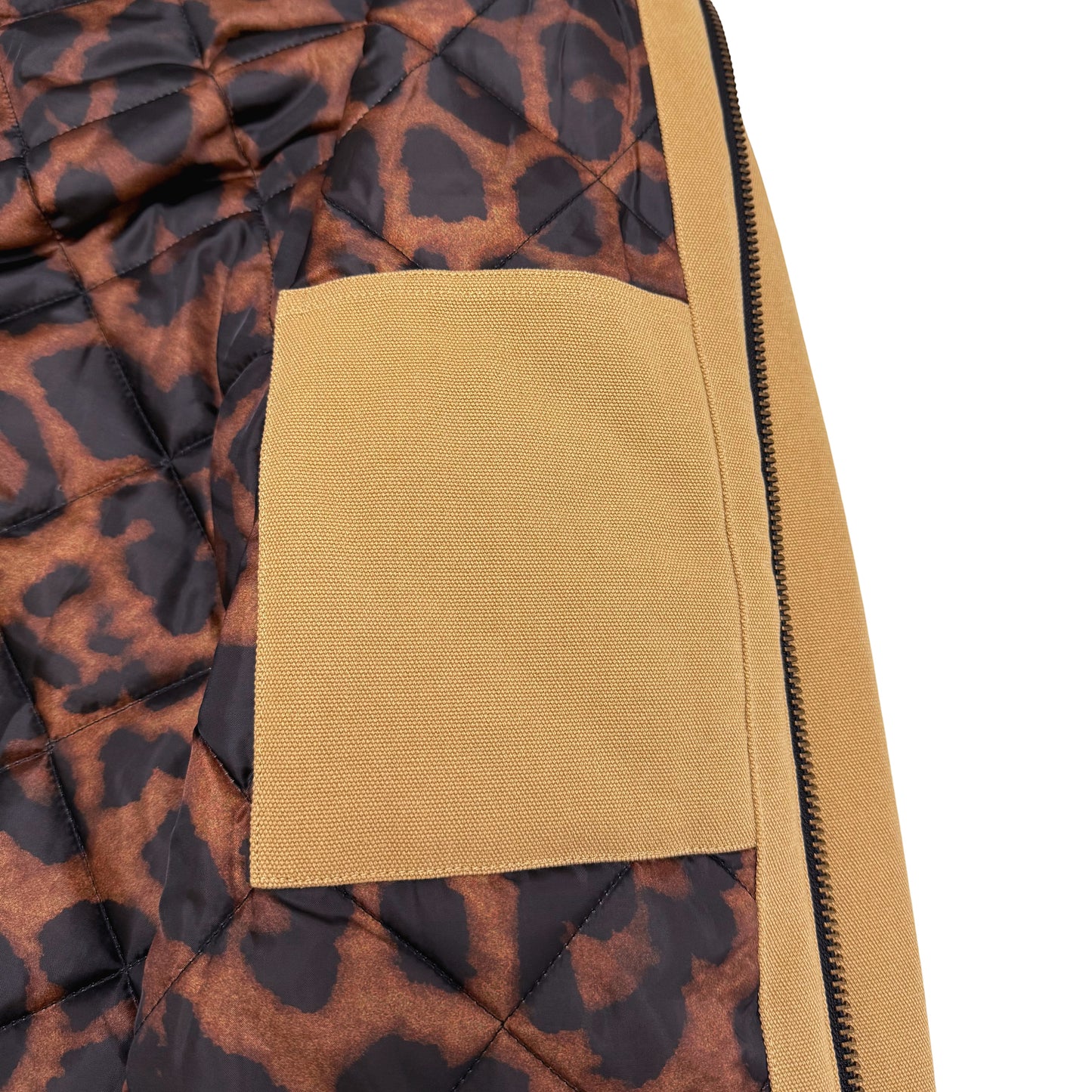 Suture Studios 16oz Duck Canvas Insulated Hooded Work Jacket Leopard Lined British Tan Color