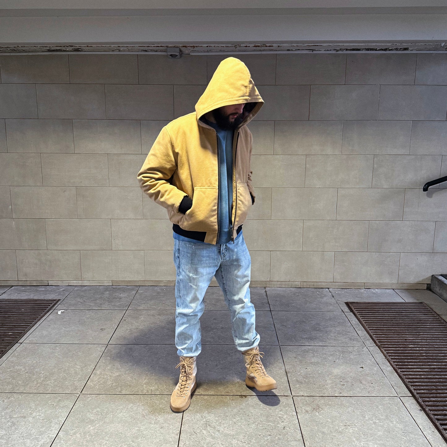 Suture Studios 16oz Duck Canvas Insulated Hooded Work Jacket Leopard Lined British Tan Color