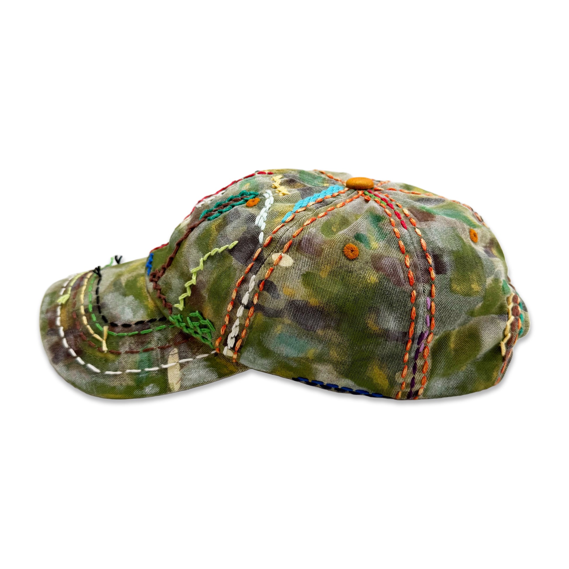 Suture Studios 1 of 1 Hand Painted & Sashiko Embroidered 6-Panel Camouflage Hat