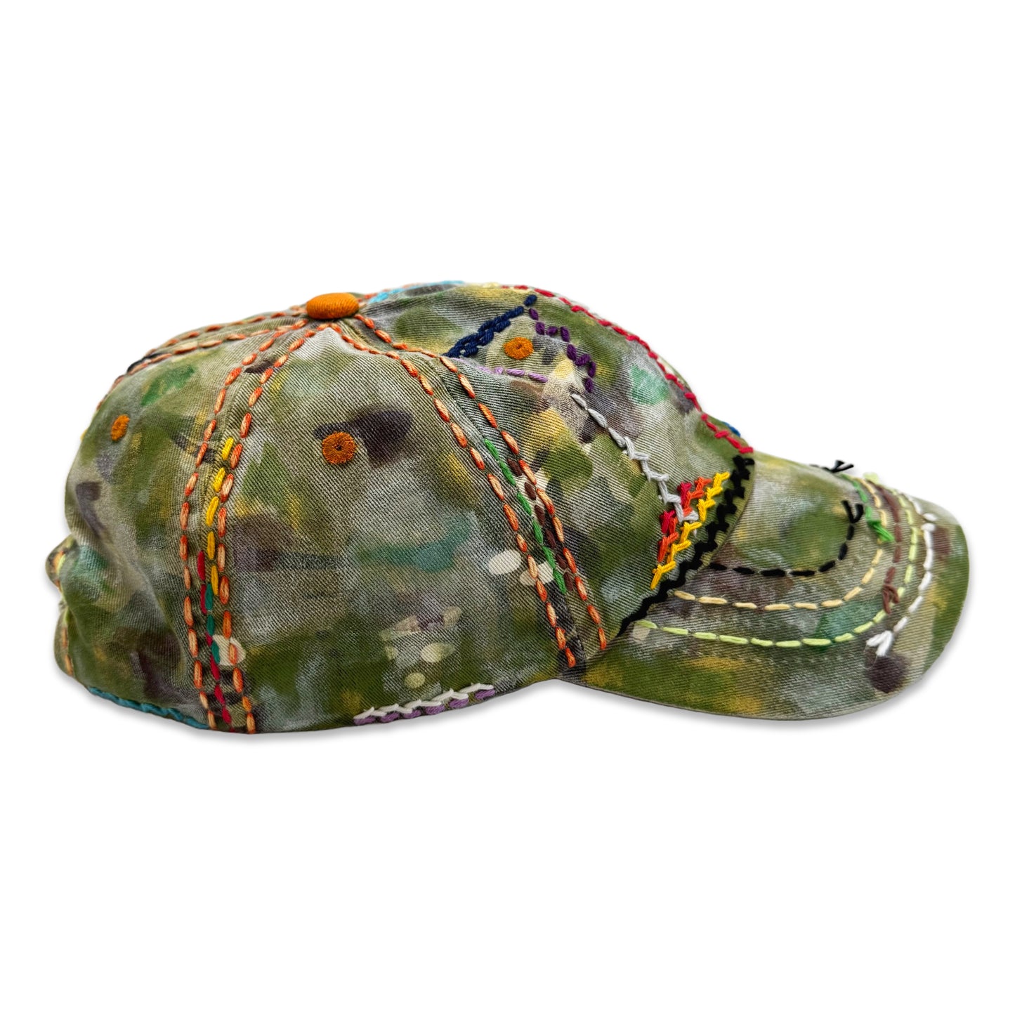 Suture Studios 1 of 1 Hand Painted & Sashiko Embroidered 6-Panel Camouflage Hat