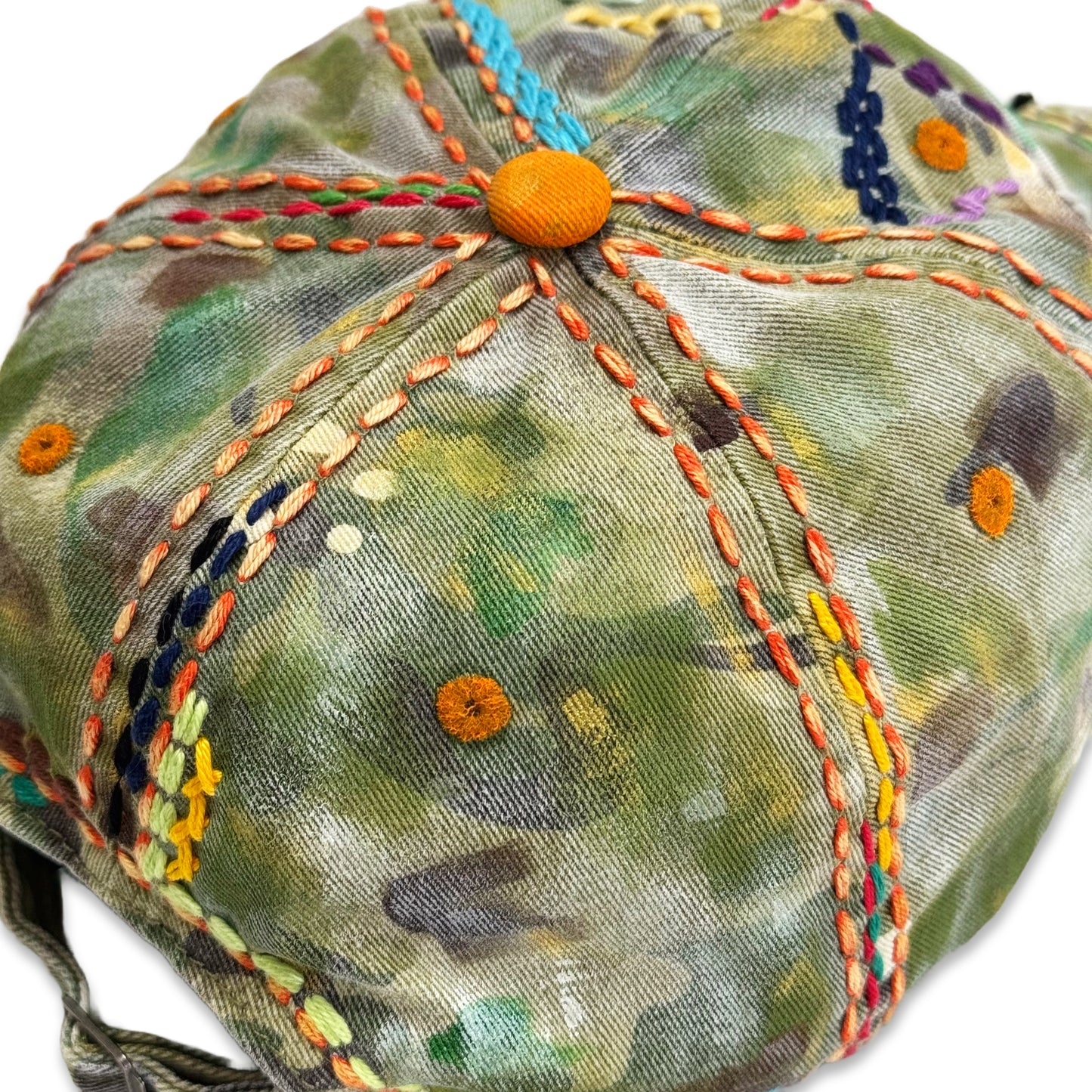 Suture Studios 1 of 1 Hand Painted & Sashiko Embroidered 6-Panel Camouflage Hat