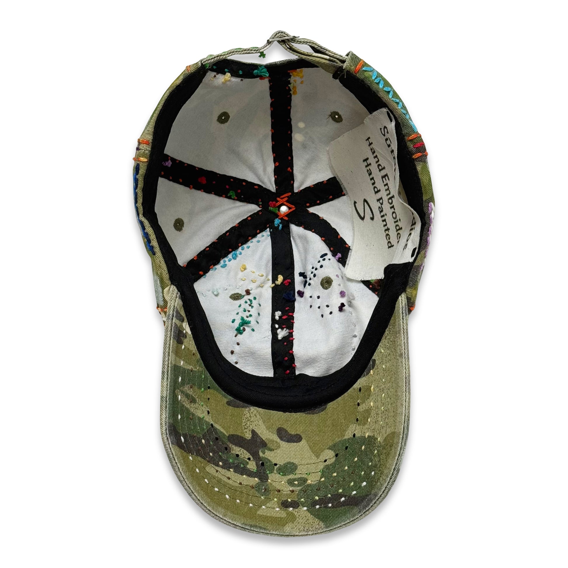 Suture Studios 1 of 1 Hand Painted & Sashiko Embroidered 6-Panel Camouflage Hat