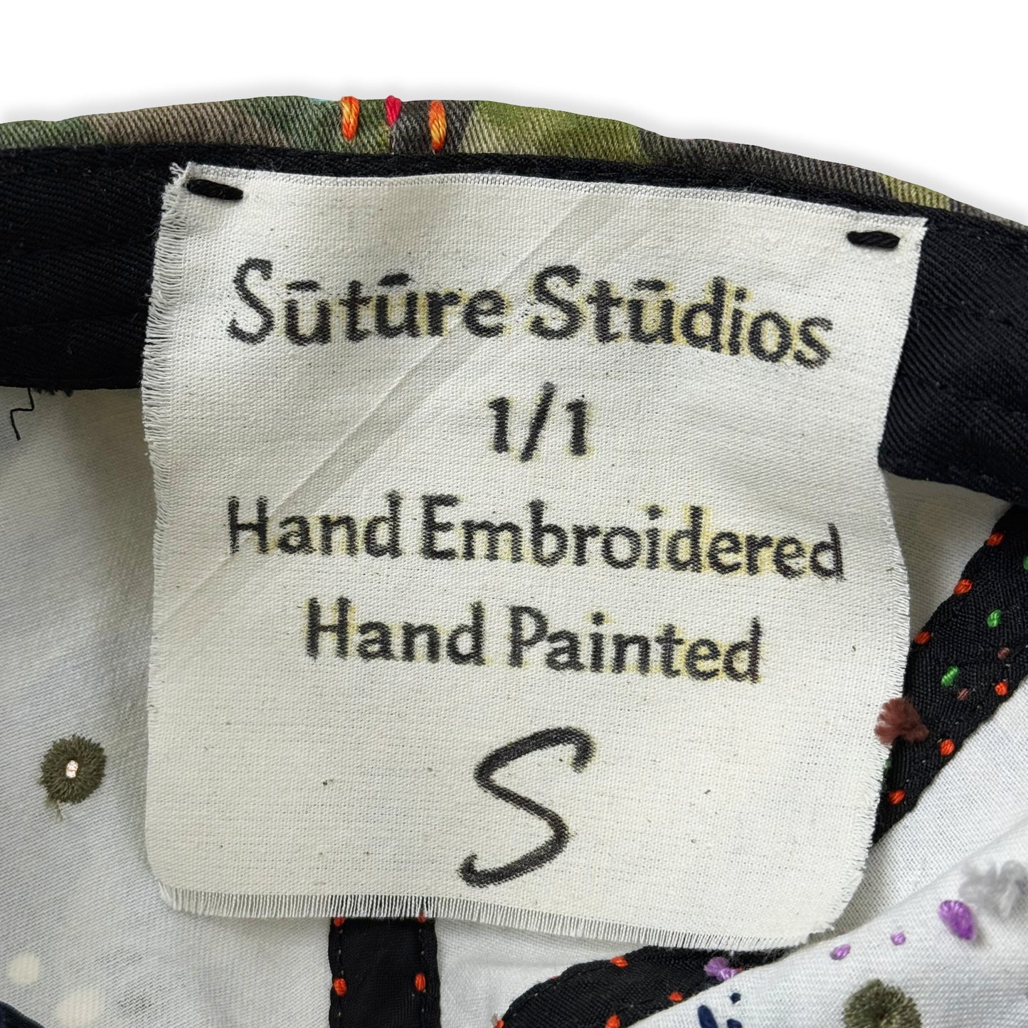 Suture Studios 1 of 1 Hand Painted & Sashiko Embroidered 6-Panel Camouflage Hat