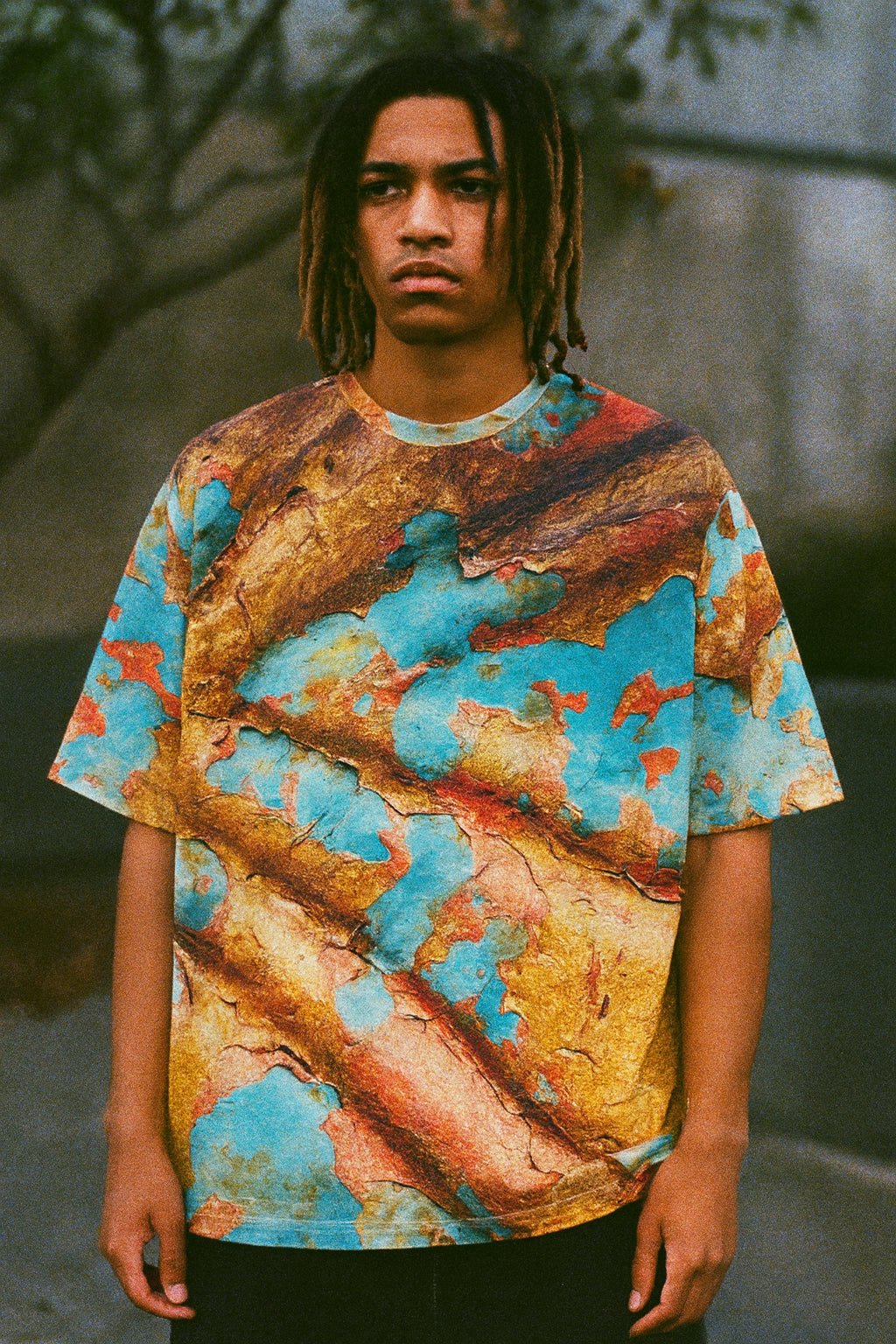 Suture Studios Cracked Peeling Paint All Over Graphic Pattern Oversized T-shirt
