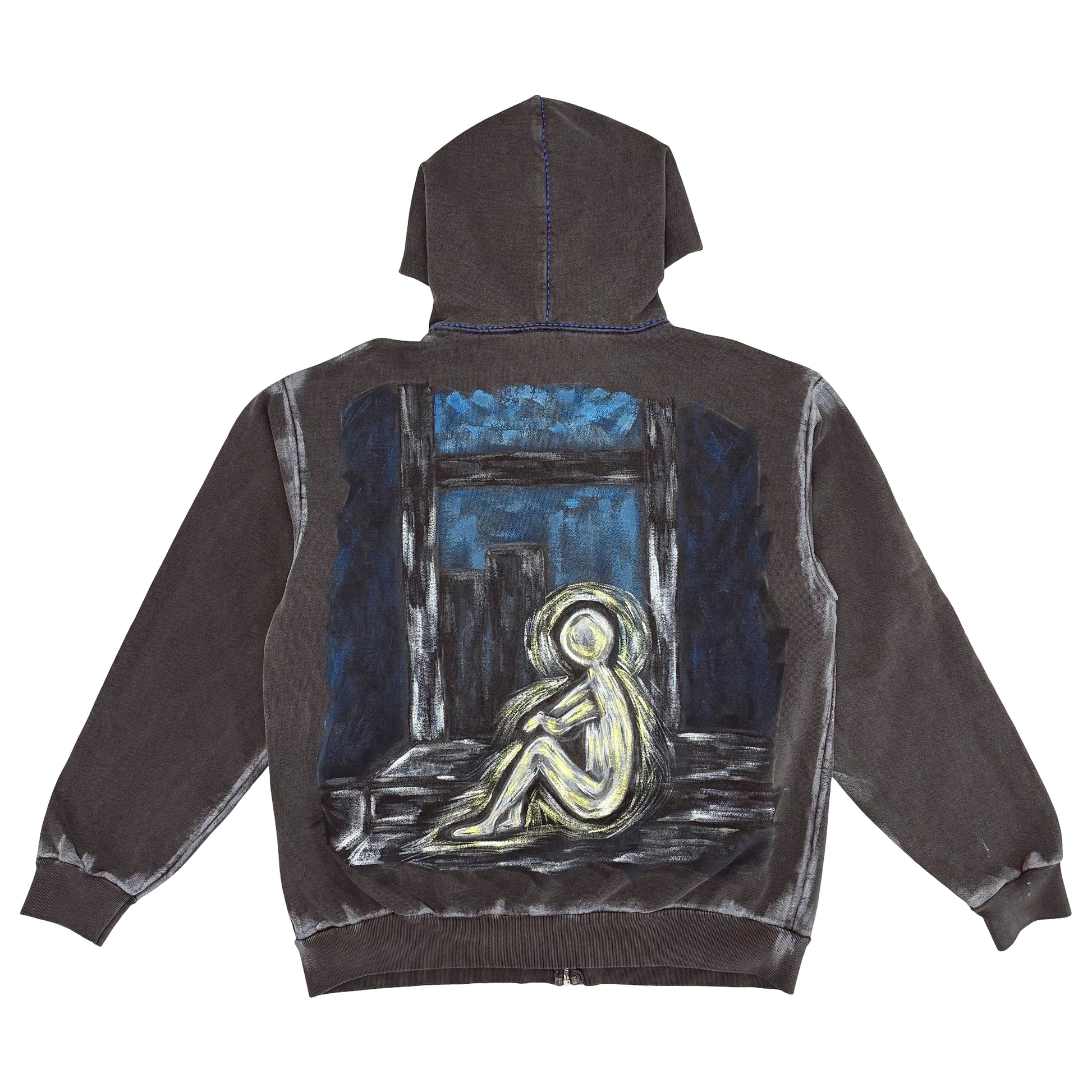 Suture Studios The Loner Hand Painted Embroidered Zip up Hoodie Large