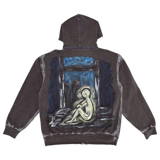 Suture Studios The Loner Hand Painted Embroidered Zip up Hoodie Large