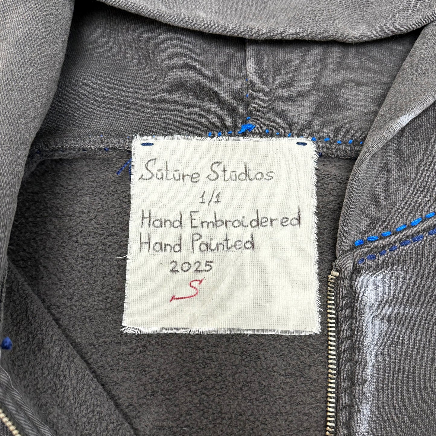 Suture Studios The Loner Hand Painted Embroidered Zip up Hoodie Large