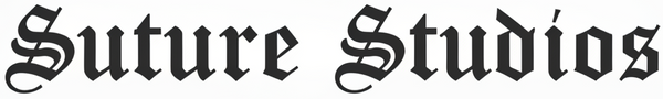 Suture Studios text in Old English font